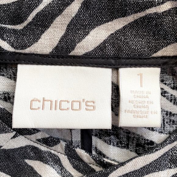 Chico’s 1 (M) Linen Blend Metallic Linen Blend Animal Stripe Vest IMMACULATE - Picture 8 of 9